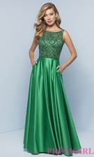 Long Satin Open-Back Sleeveless A-line Evening Wedding Prom Dress size 14 Green