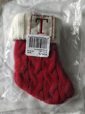 Kohls St. Nicholas Square Monogrammed ''T'' Mini Stocking New Sealed SHIPS FAST