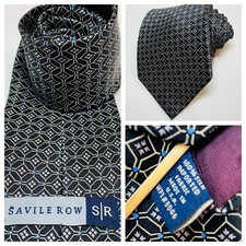 Savile Row Silk Tie Office Business Made In USA Black Blue Geometric Classic