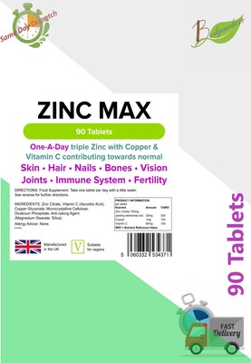 Zinc Max Triple Zink, Kupfer & Vitamin C Fruchtbarkeit & Gelenke 90 Tabletten LINDEN UK