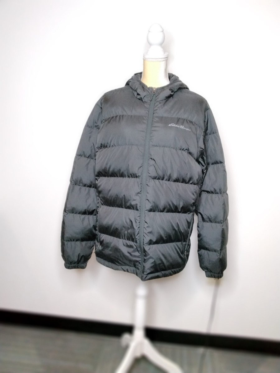 Eddie Bauer Wide Channel Hooded Black Down Jacket Men's XL #J1387