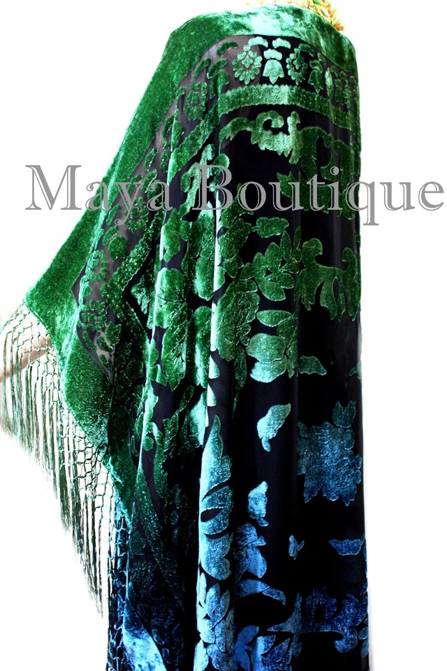 Chaqueta Kimono Caftán Arte Usable Azul Verde Terciopelo Teñido a Mano Maya Matazaro Foto 3 de 4