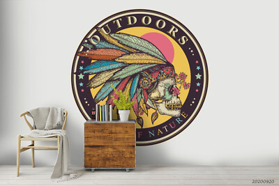 3D Color Tribal Skull Self-adhesive Removable Wallpaper Murals Wall 43