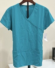 SAMANTHA MARA Womens Uniform Scrub Top Small 4-Way Stretch Short Sleeve Teal NWT