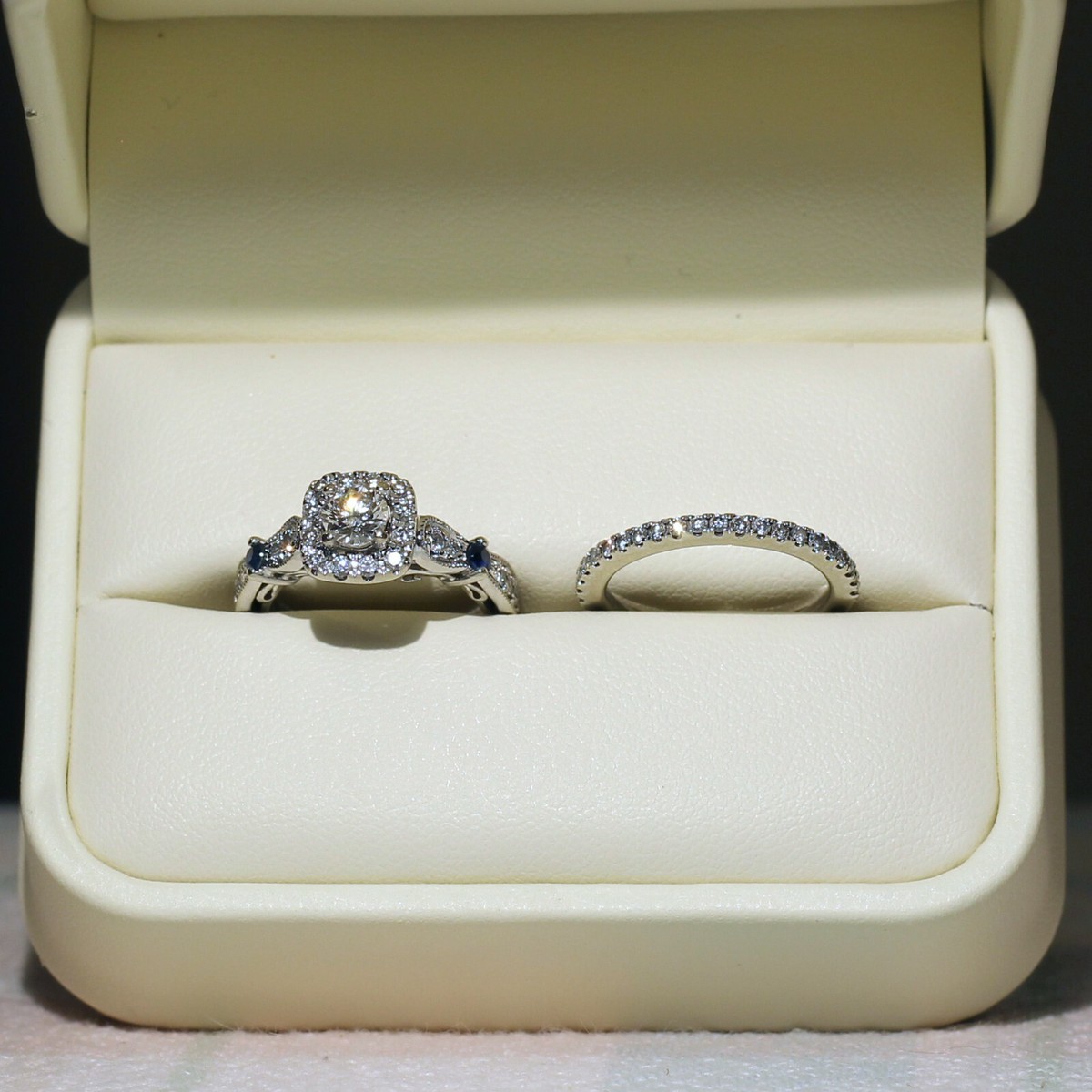 Vera Wang 1CT Diamond Halo Engagement Wedding Ring Bridal Set 14K