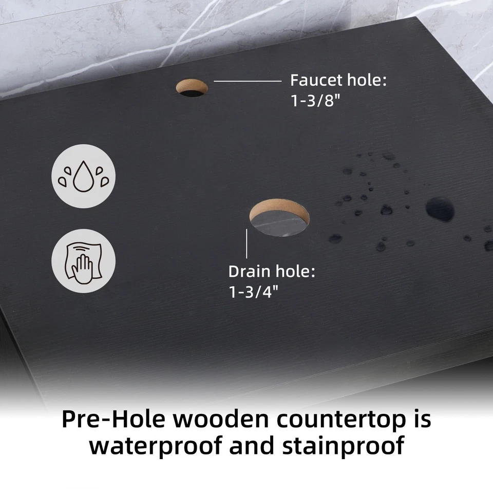 Juego de Tocador de Baño 24" Turquesa Cuadrado Vaso Vidrio Fregadero Mueble Sin Espejo Foto 4 de 4