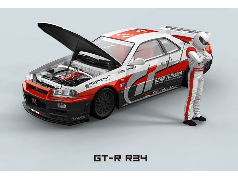 NISSAN Skyline GT-R (R34) + Figur - Gran Turismo - Cool Art 1:64