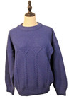 Bergere de France Mens Size M Cobalt Blue Cable Knit Crew Neck Wool Jumper