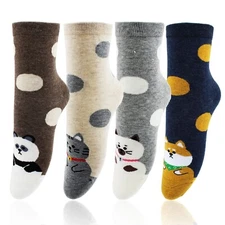 4 pack Novelty Animal Print Crew Socks Cute Animal Dots Cotton Socks 761161