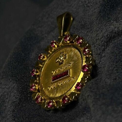 2Ct Round Lab Created Red Ruby Women's Love AUGIS Pendant 14K Yellow Gold Finish - Picture 5 of 5