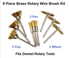 9 Dremel Rotary Tool Brass Wire Wheel  Cup  Pen Brush 1/8" Shank Clean Polish