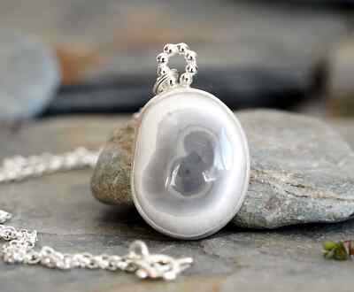14 kt Auge Achat Halskette in Sterlingsilber, 18'' Kette, brandneu