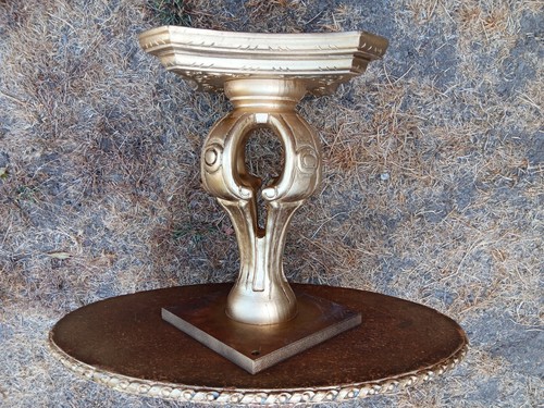 Vintage Hollywood Regency Gold Accent Table Original Design Fabric Acrylic Finis - Picture 6 of 15