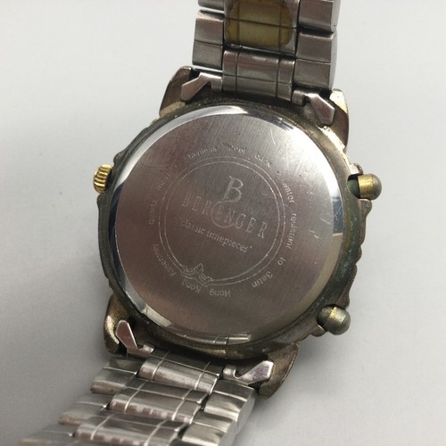 Vtg Berenger Watch Men 34mm Silver Gold Tone Blue Dial New Battery 8.25" - Picture 11 of 14