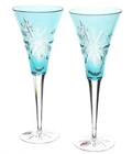 2 Waterford Aqua Blue Snow Crystals Cut to Clear Wine Champagne Flute New No Box