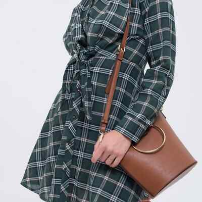 NWT Anthropologie MOON RIVER GREEN Plaid Twist Front Shirt Dress M
