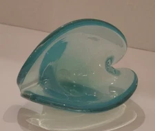 Murano Glass Opaque Blue Teal Clam Shell Bowl Vase Blown Italian Glass 2 Pose