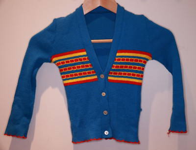 Vintage Kids Cardigan With Buttons Blue Red Yellow Size 86 / 92 ** Attic Find