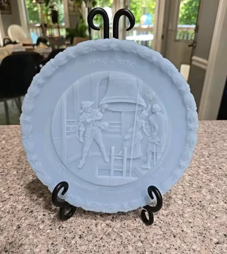 Fenton Blue Milk Glass Liberty Bell #4 series of 4 Bicentennial 1776-1976 Plate