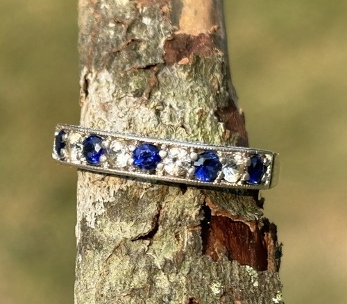 Anillo Zafiro Eternidad Plata Esterlina .925 Talla 6.5 Azul y Blanco Media Banda - Imagen 18 de 21