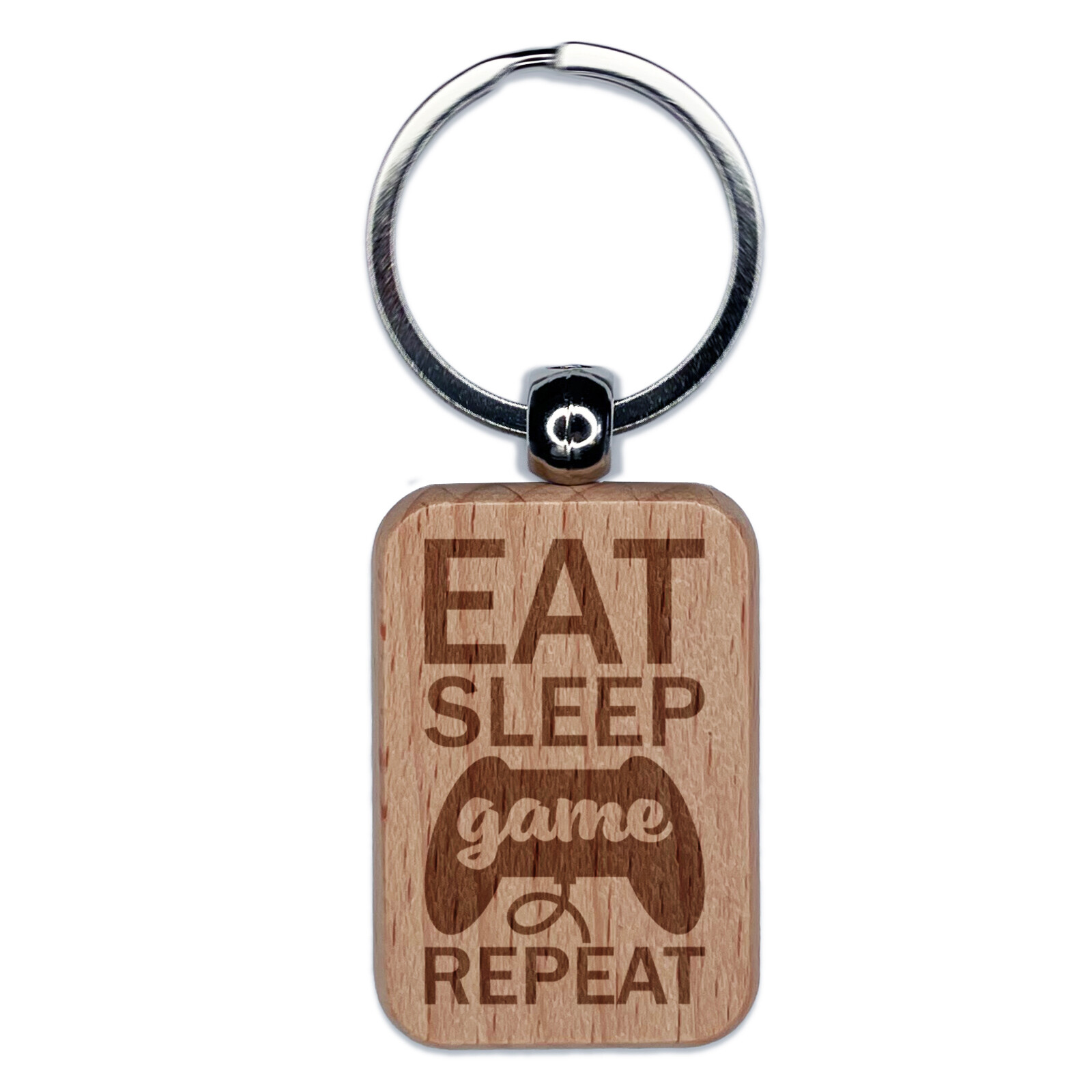 Eat Sleep Game Repeat Engraved Wooden Console Controller Keychain