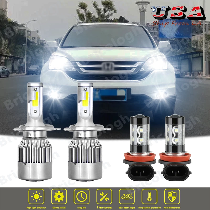 For 2007 - 2014 Honda CRV CR-V LED Headlight Fog Light High Low Dual Beam Bulbs