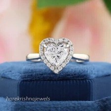 1.50CT Heart Lab-Created Diamond Engagement Wedding Halo Ring 14K White Gold FN