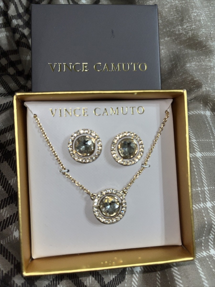 Vince Camuto Round Halo Pendant Necklace Earring Gift Box Set Dressy  Classic New