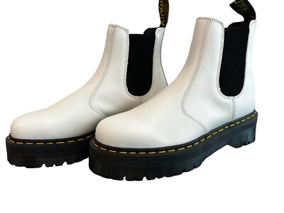 Dr Martens Unisex 2976 Quad Platform White Chelsea Boots Sz EU 43