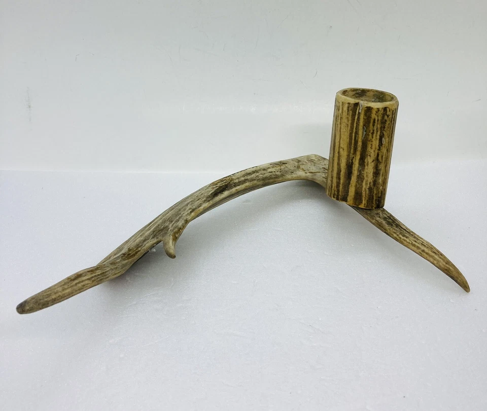 Candelabro vintage años 70 cuerno de ciervo hecho a mano firmado “Kirkones” decoración artística C3 Foto 4 de 4