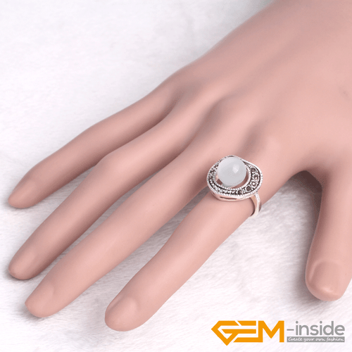 Natural Gemstone Charms Rings Jewelry Tibetan Silver Marcasite Women Gift 6#-8# - Picture 39 of 43