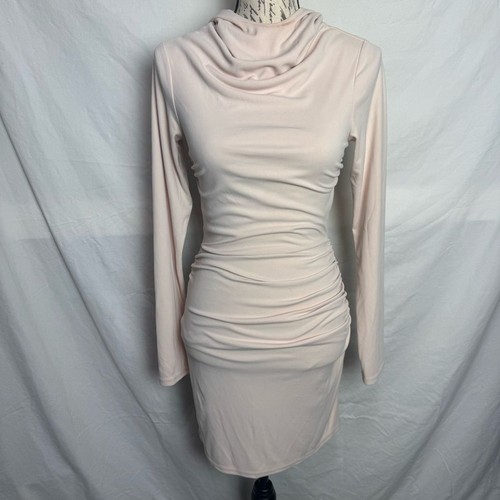 Zara Open Back Hooded Ruched Lined Jersey Long Sleeve Mini Dress Size X-Small