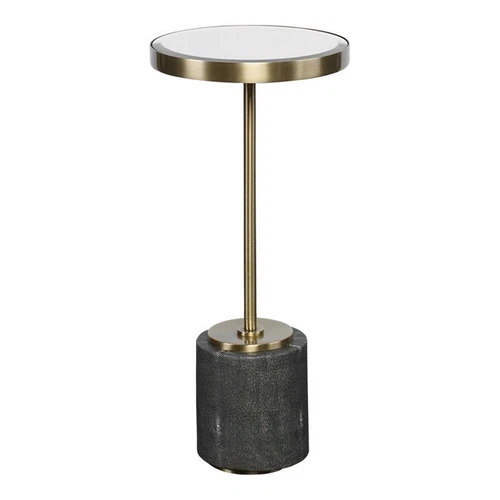 Uttermost Laurier Faux Shagreen Iron and Glass Accent Table in Brass/Gray - Picture 1 of 5