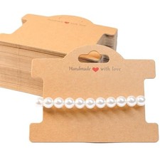 50PCS Jewelry Cards for Selling, White Bracelet Display Cards Handmade Brown