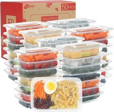 16oz Disposable Food Storage Containers with Airtight Lids, 50Pcs Reusable Deli