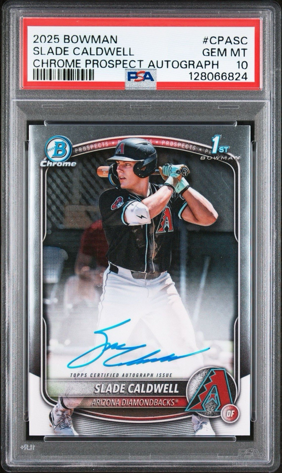 2025 Bowman 1st Slade Caldwell Chrome Prospect Autograph PSA 10 #CPA-SC