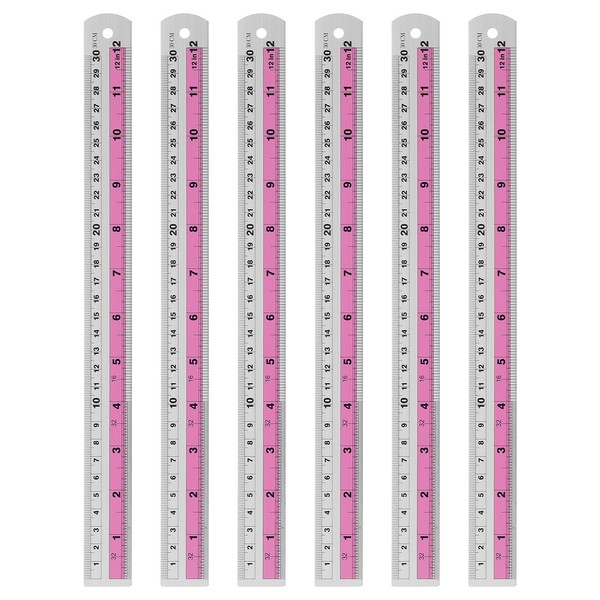 6 StüCk Gerade Lineale 30Cm Metrisch Und Sae Aluminium Lineale Mit Loch Pink-image