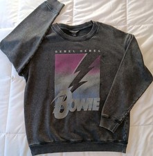 Women's Simply Vera Wang, Medium, Rebel Rebel Bowie Sweatshirt, Black, Acid Wash