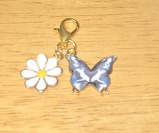 Blue And White Butterfly And Daisy Alloy Charm With Claw Clasp Purse Charm...