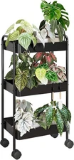 Bamworld Plant Stand with Wheels Plant Shelf Indoor Heavy Duty Metal Plant