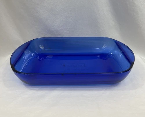 Vintage Anchor Hocking Cobalt Blue 4 Qt Large Casserole Dish - Rare 11” x 13" GC