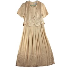 Vintage K Studio Maxi Vest Dress Womens Med Beige Cream Cottage Embroider Satin