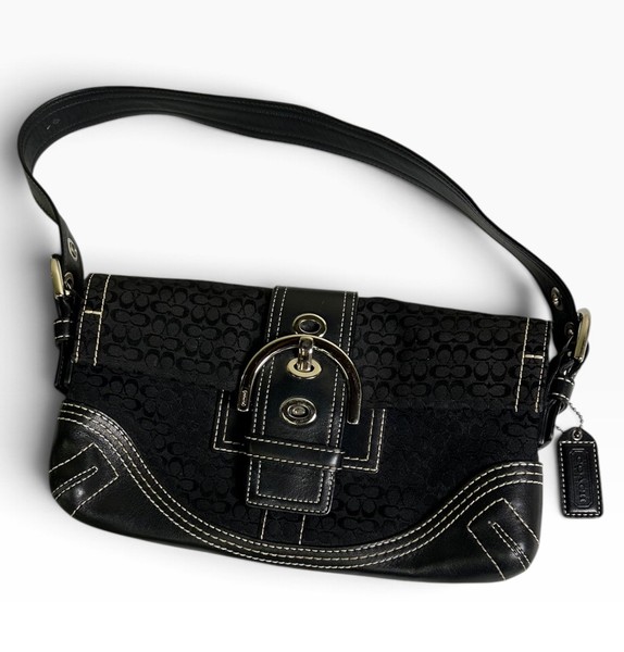 Coach Soho Demi Flap Bag Black Mini Signature Jacquard Baguette C05Q-3628 VTG