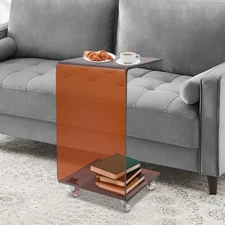 C-Shaped End Table Acrylic Side Table, C-Shaped Side Table with Wheels