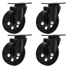 4 All Black Metal Swivel Plate Caster Wheels Heavy Duty High-gauge Steel (4" ...
