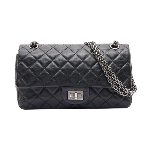 CHANEL 2.55 Flap Shoulder Bag Black Quilted Calfskin Leather A37586
