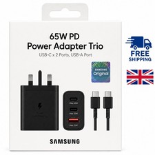 Samsung 65W Super Fast Charger Trio USB-C PD Adapter Plug + 1M USB-C Cable Black