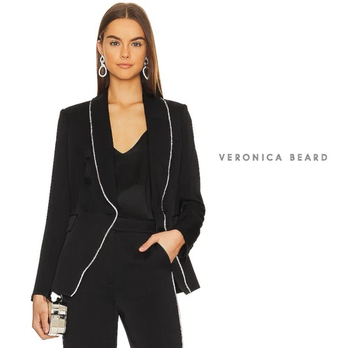 CHANEL Giacca nuova Veronica Beard Jagger cristallo impreziosito raso Dickey nera taglia 6