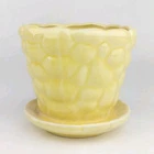Vintage Brush McCoy Pottery Yellow Pebble Planter Pot w/ Saucer *PLEASE READ*