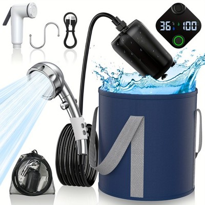 Portable Camping Shower 2600mAh Rechargeable Outdoor Camp Pump for Hiking Travel